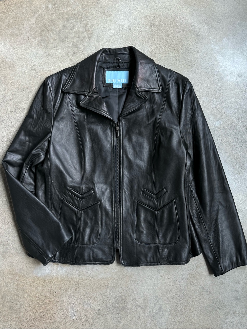 Nine West Black Leather Zip-Up Jacket